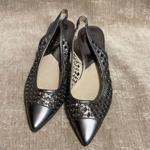 Michael Kors Black Studded Slingback Kitten Heels